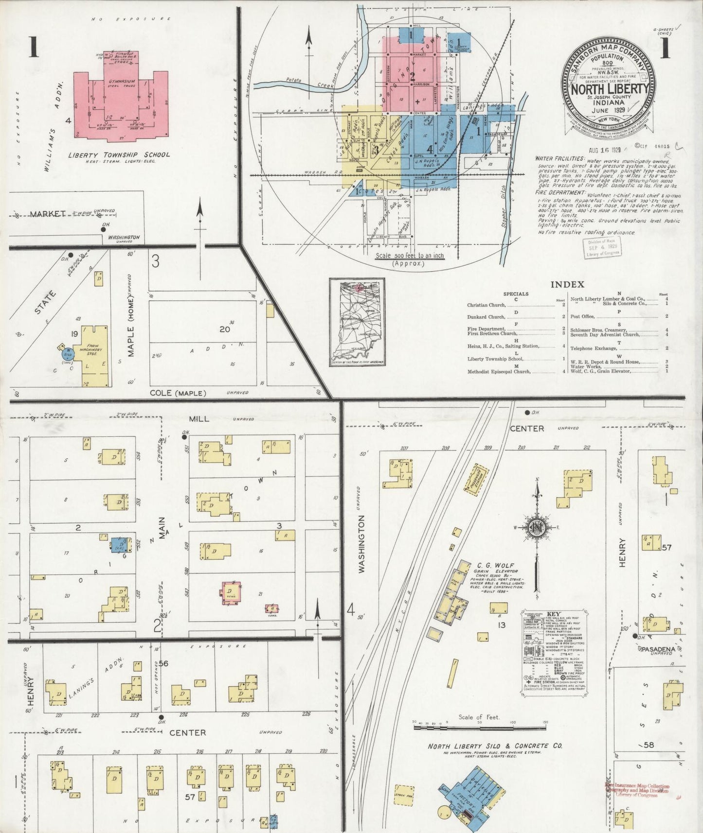 Sanborn Fire Insurance Map from North Liberty, Saint Joseph County, Indiana (1929), Sheet #0001 - Complete Map Set gallery image, historic Sanborn map, vintage wall art, Indiana Indiana