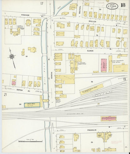Sanborn Fire Insurance Map from Lyons, Wayne County, New York (1911), Sheet #0018 - Complete Map Set gallery image, historic Sanborn map, vintage wall art, New York New York
