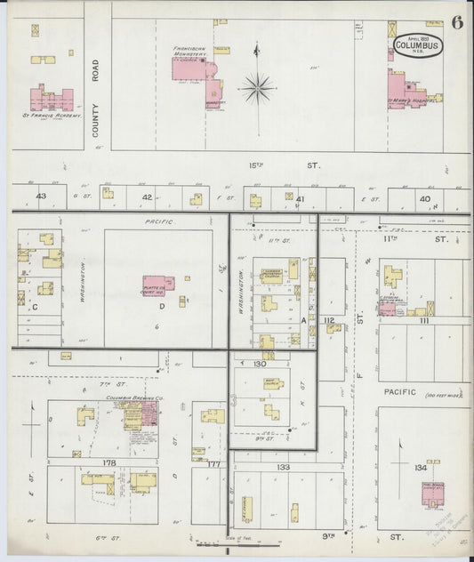 Sanborn Fire Insurance Map from Columbus, Platte County, Nebraska (1893), Sheet #0006 - Historic Sanborn Fire Insurance Map Print, vintage old map wall art, antique decor, genealogy gift, Nebraska Nebraska map