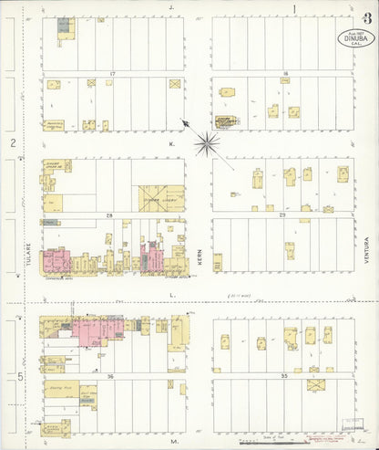 Sanborn Fire Insurance Map from Dinuba, Tulare County, California (1907), Sheet #0003 - Historic Sanborn Fire Insurance Map Print, vintage old map wall art, antique decor, genealogy gift, California California map