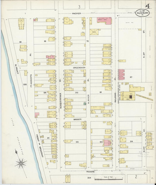 Sanborn Fire Insurance Map from Sunbury, Northumberland County, Pennsylvania (1907), Sheet #0004 - Historic Sanborn Fire Insurance Map Print, vintage old map wall art, antique decor, genealogy gift, Pennsylvania Pennsylvania map