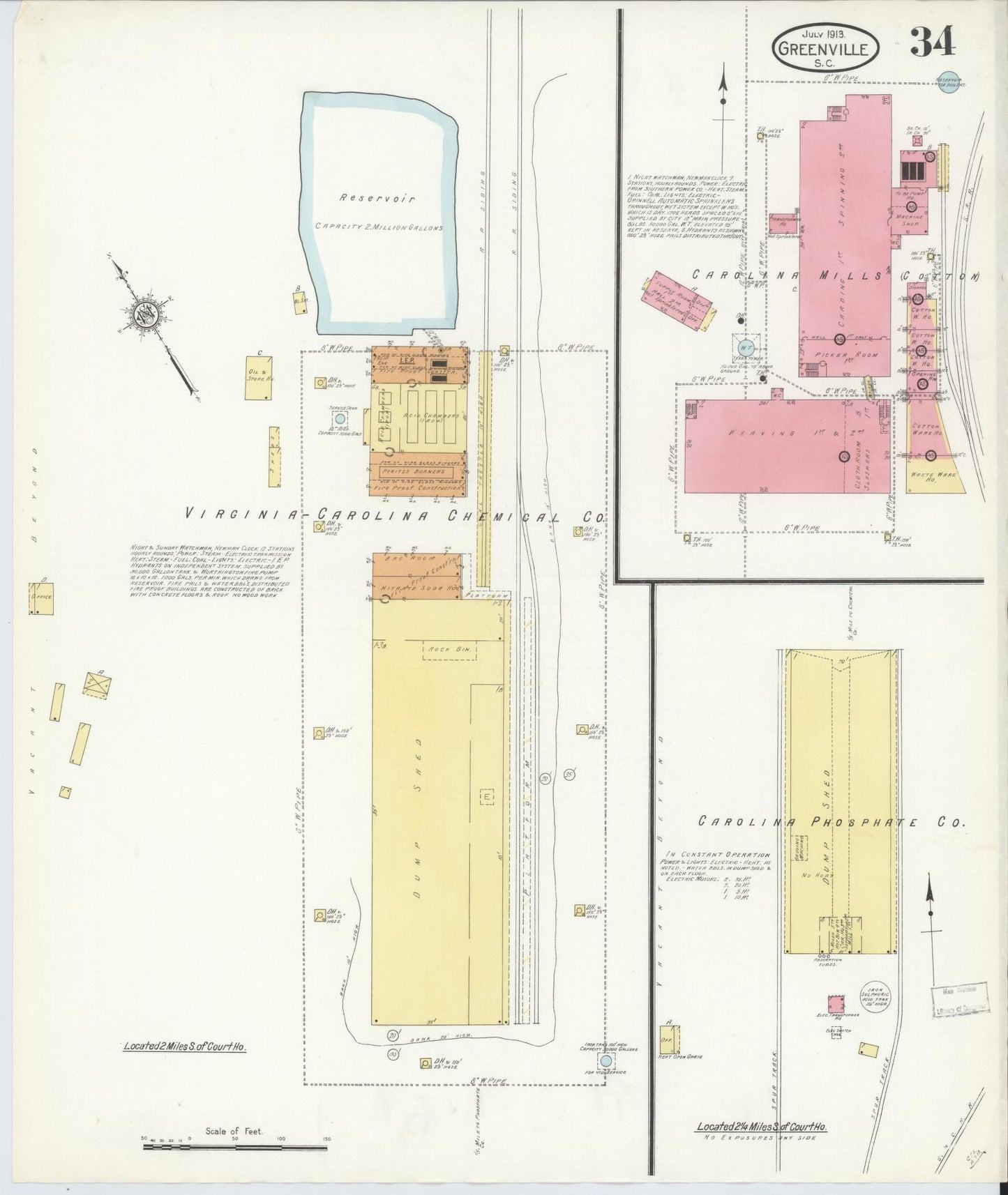 Sanborn Fire Insurance Map from Greenville, Greenville County, South Carolina (1913), Sheet #0034 - Historic Sanborn Fire Insurance Map Print, vintage old map wall art, antique decor, genealogy gift, South Carolina South Carolina map