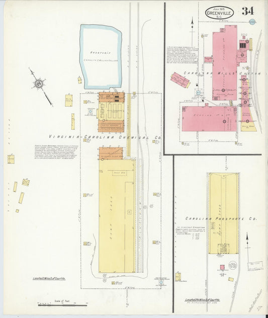 Sanborn Fire Insurance Map from Greenville, Greenville County, South Carolina (1913), Sheet #0034 - Historic Sanborn Fire Insurance Map Print, vintage old map wall art, antique decor, genealogy gift, South Carolina South Carolina map