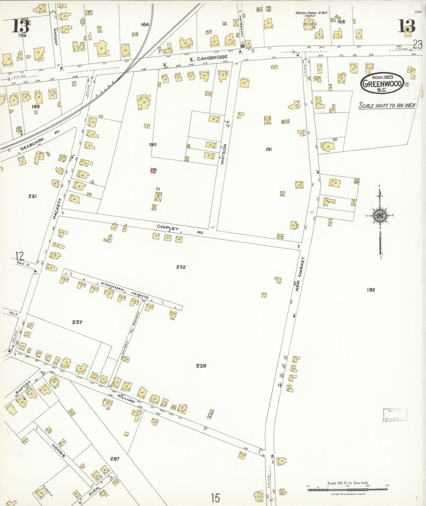 Sanborn Fire Insurance Map from Greenwood, Greenwood County, South Carolina (1923), Sheet #0013 - Complete Map Set gallery image, historic Sanborn map, vintage wall art, South Carolina South Carolina