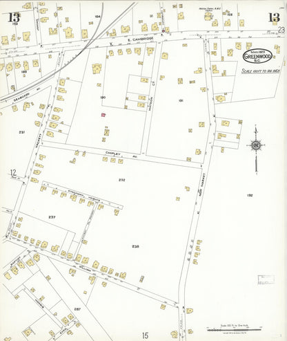 Sanborn Fire Insurance Map from Greenwood, Greenwood County, South Carolina (1923), Sheet #0013 - Complete Map Set gallery image, historic Sanborn map, vintage wall art, South Carolina South Carolina