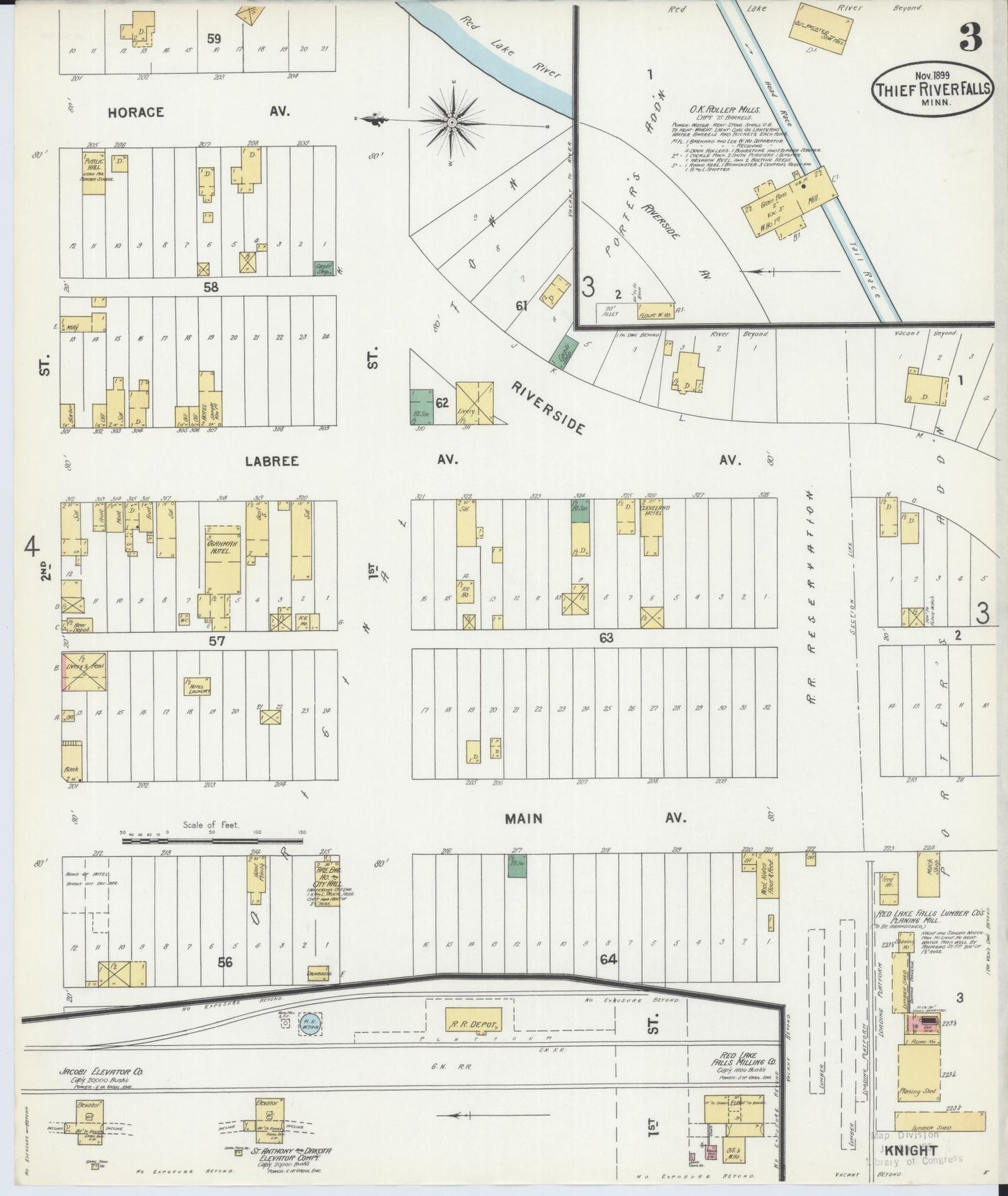 Sanborn Fire Insurance Map from Thief River Falls, Pennington County, Minnesota (1899), Sheet #0003 - Complete Map Set gallery image, historic Sanborn map, vintage wall art, Minnesota Minnesota