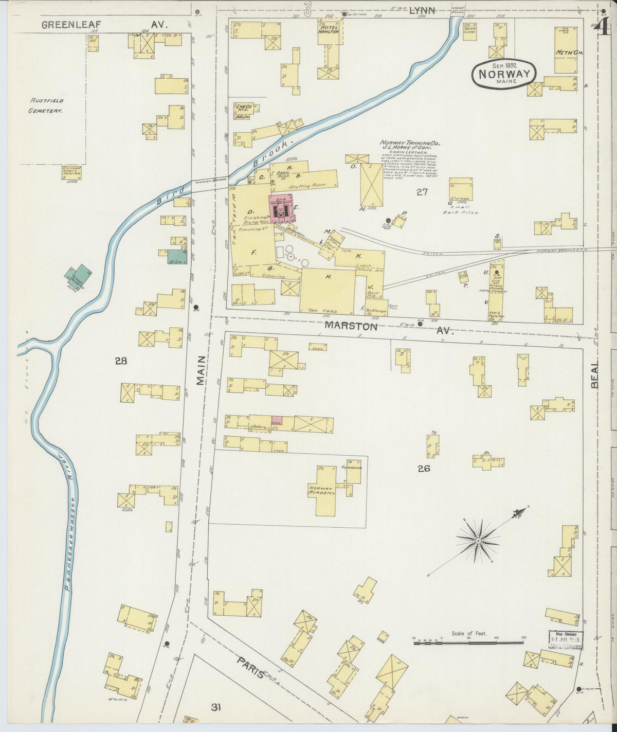 Sanborn Fire Insurance Map from Norway, Oxford County, Maine (1892), Sheet #0004 - Historic Sanborn Fire Insurance Map Print, vintage old map wall art, antique decor, genealogy gift, Maine Maine map