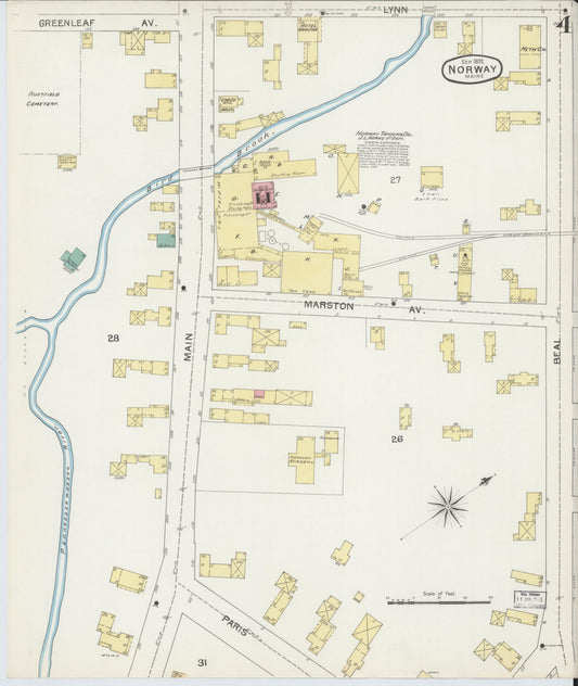 Sanborn Fire Insurance Map from Norway, Oxford County, Maine (1892), Sheet #0004 - Historic Sanborn Fire Insurance Map Print, vintage old map wall art, antique decor, genealogy gift, Maine Maine map