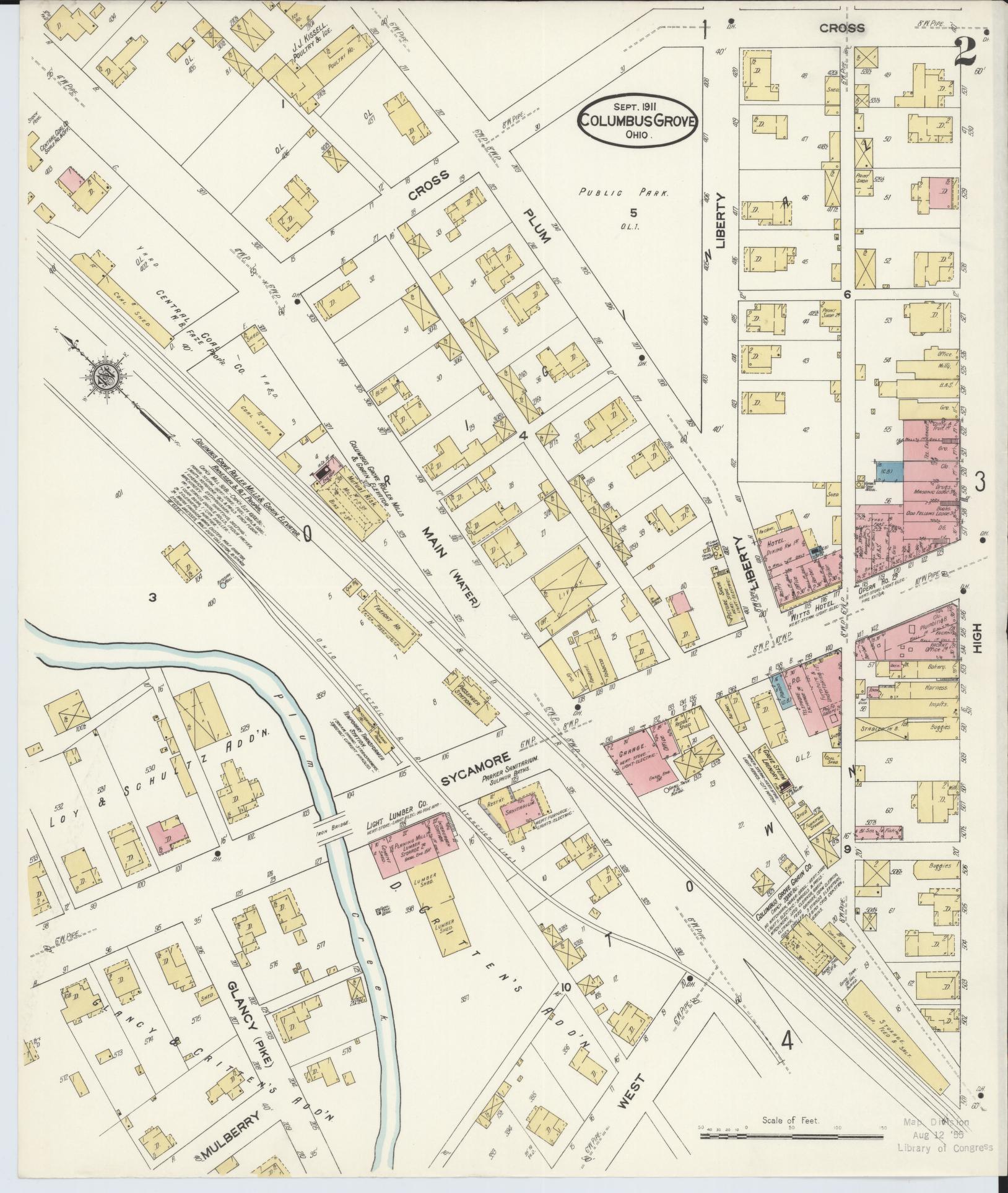 Sanborn Fire Insurance Map from Columbus Grove, Putnam County, Ohio (1911), Sheet #0002 - Historic Sanborn Fire Insurance Map Print, vintage old map wall art, antique decor, genealogy gift, Ohio Ohio map