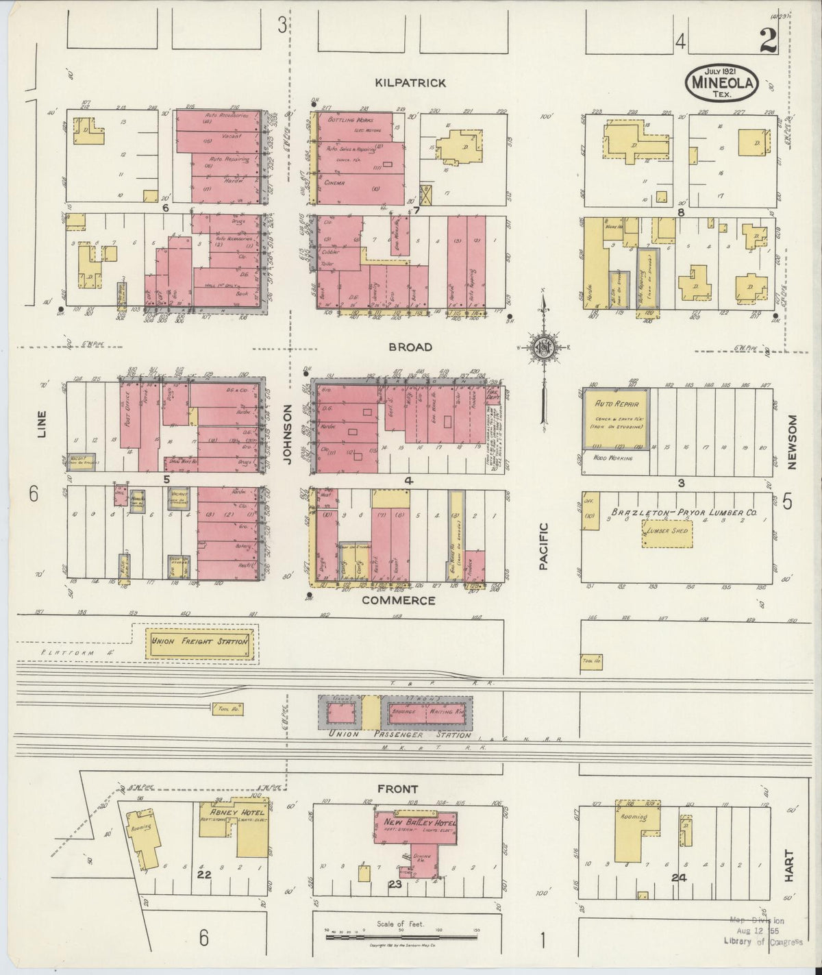 Sanborn Fire Insurance Map from Mineola, Wood County, Texas (1921), Sheet #0002 - Complete Map Set gallery image, historic Sanborn map, vintage wall art, Texas Texas