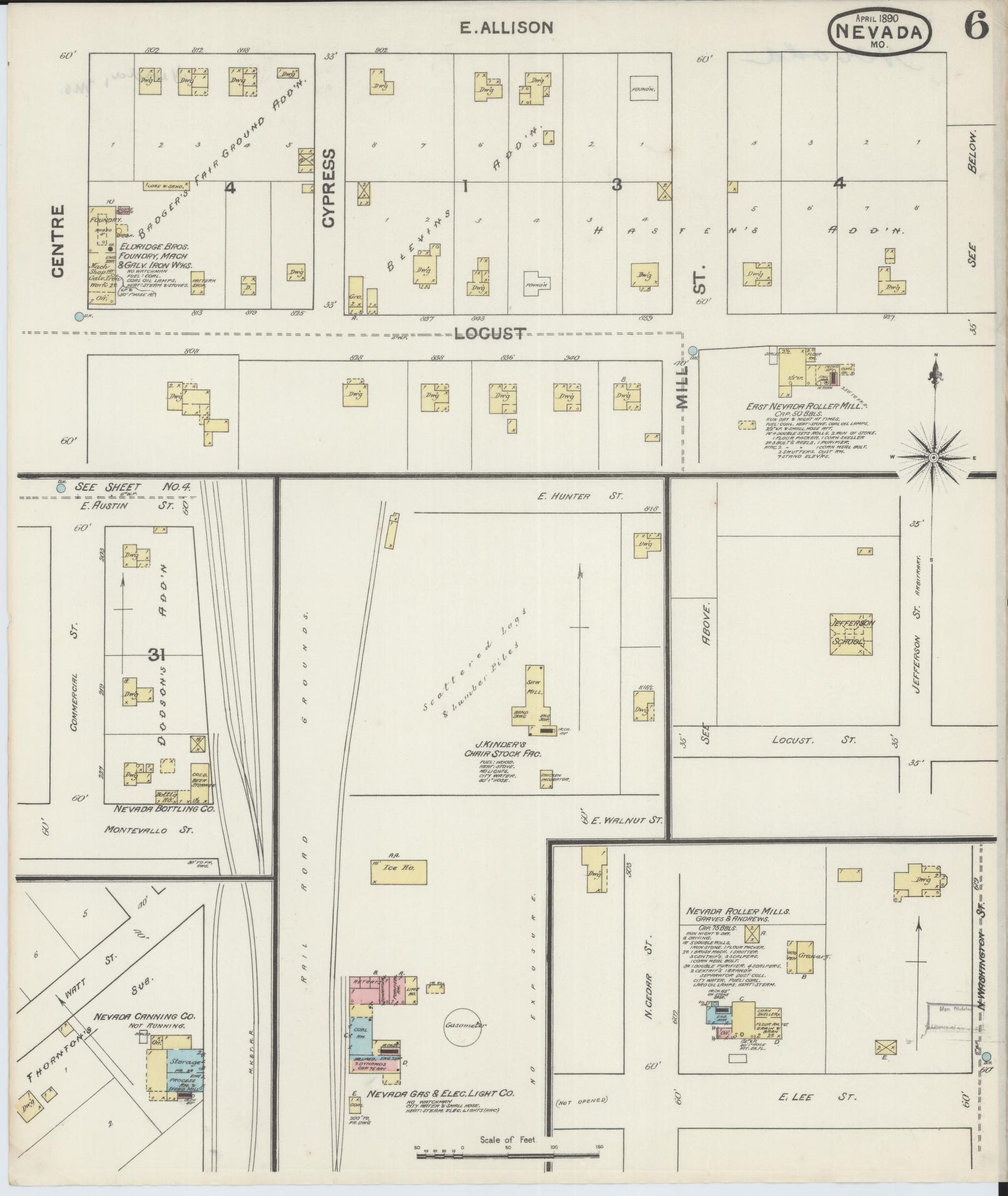 Sanborn Fire Insurance Map from Nevada, Vernon County, Missouri (1890), Sheet #0006 - Historic Sanborn Fire Insurance Map Print, vintage old map wall art, antique decor, genealogy gift, Missouri Missouri map