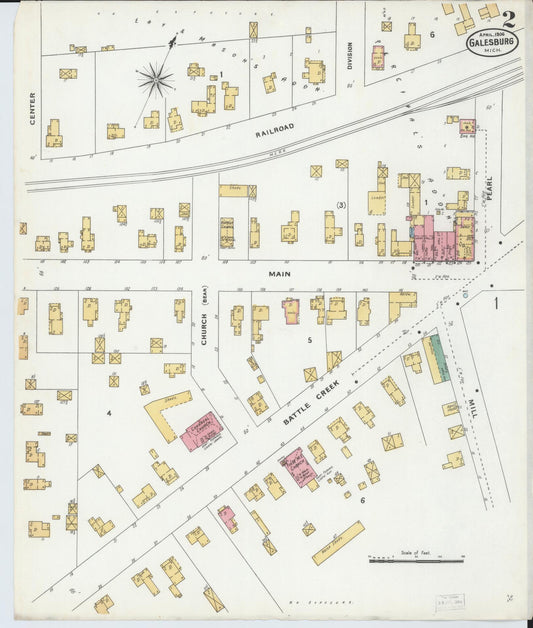 Sanborn Fire Insurance Map from Galesburg, Kalamazoo County, Michigan (1906), Sheet #0002 - Historic Sanborn Fire Insurance Map Print, vintage old map wall art, antique decor, genealogy gift, Michigan Michigan map