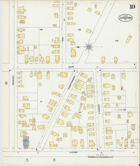 Sanborn Fire Insurance Map from Johnstown, Fulton County, New York (1902), Sheet #0019 - Historic Sanborn Fire Insurance Map Print, vintage old map wall art, antique decor, genealogy gift, New York New York map