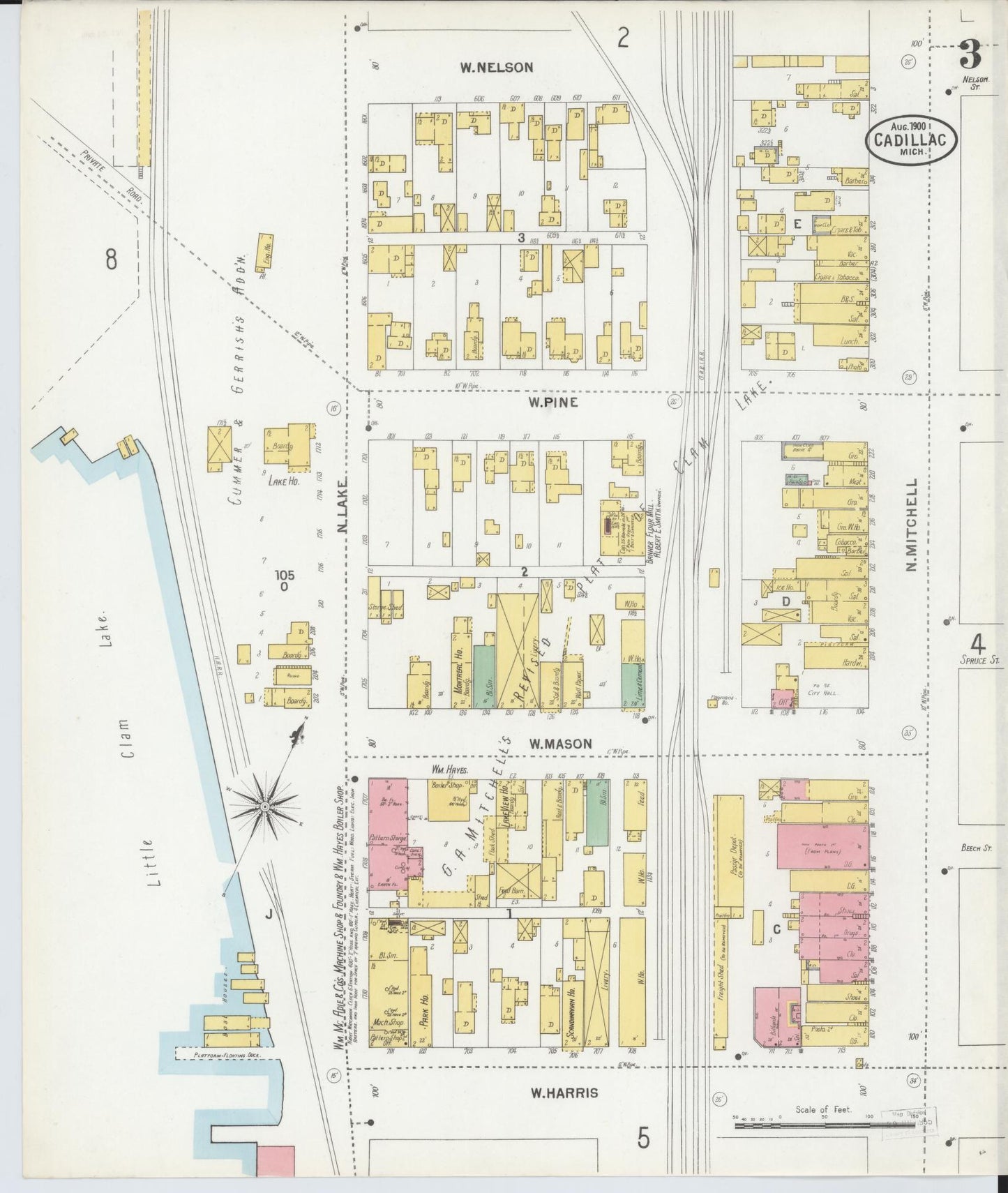 Sanborn Fire Insurance Map from Cadillac, Wexford County, Michigan (1900), Sheet #0003 - Complete Map Set gallery image, historic Sanborn map, vintage wall art, Michigan Michigan