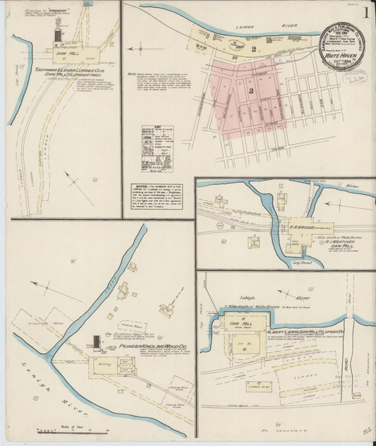 Sanborn Fire Insurance Map from White Haven, Luzerne County, Pennsylvania (1884), Sheet #0001 - Historic Sanborn Fire Insurance Map Print, vintage old map wall art, antique decor, genealogy gift, Pennsylvania Pennsylvania map