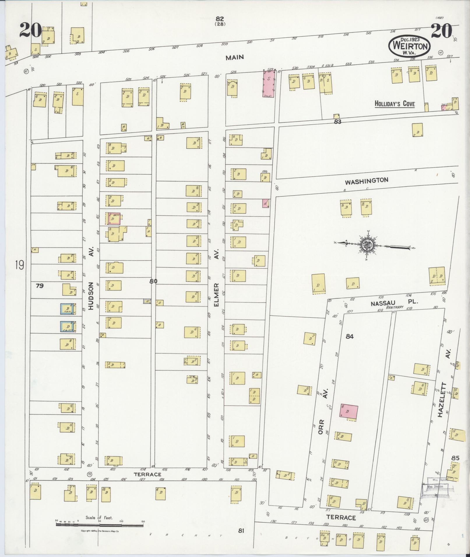 Sanborn Fire Insurance Map from Weirton, Hancock County, West Virginia (1923), Sheet #0020 - Historic Sanborn Fire Insurance Map Print, vintage old map wall art, antique decor, genealogy gift, West Virginia West Virginia map