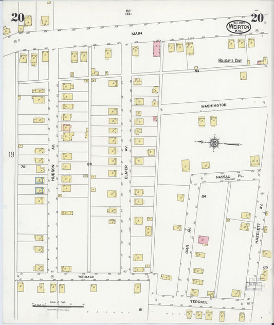 Sanborn Fire Insurance Map from Weirton, Hancock County, West Virginia (1923), Sheet #0020 - Historic Sanborn Fire Insurance Map Print, vintage old map wall art, antique decor, genealogy gift, West Virginia West Virginia map