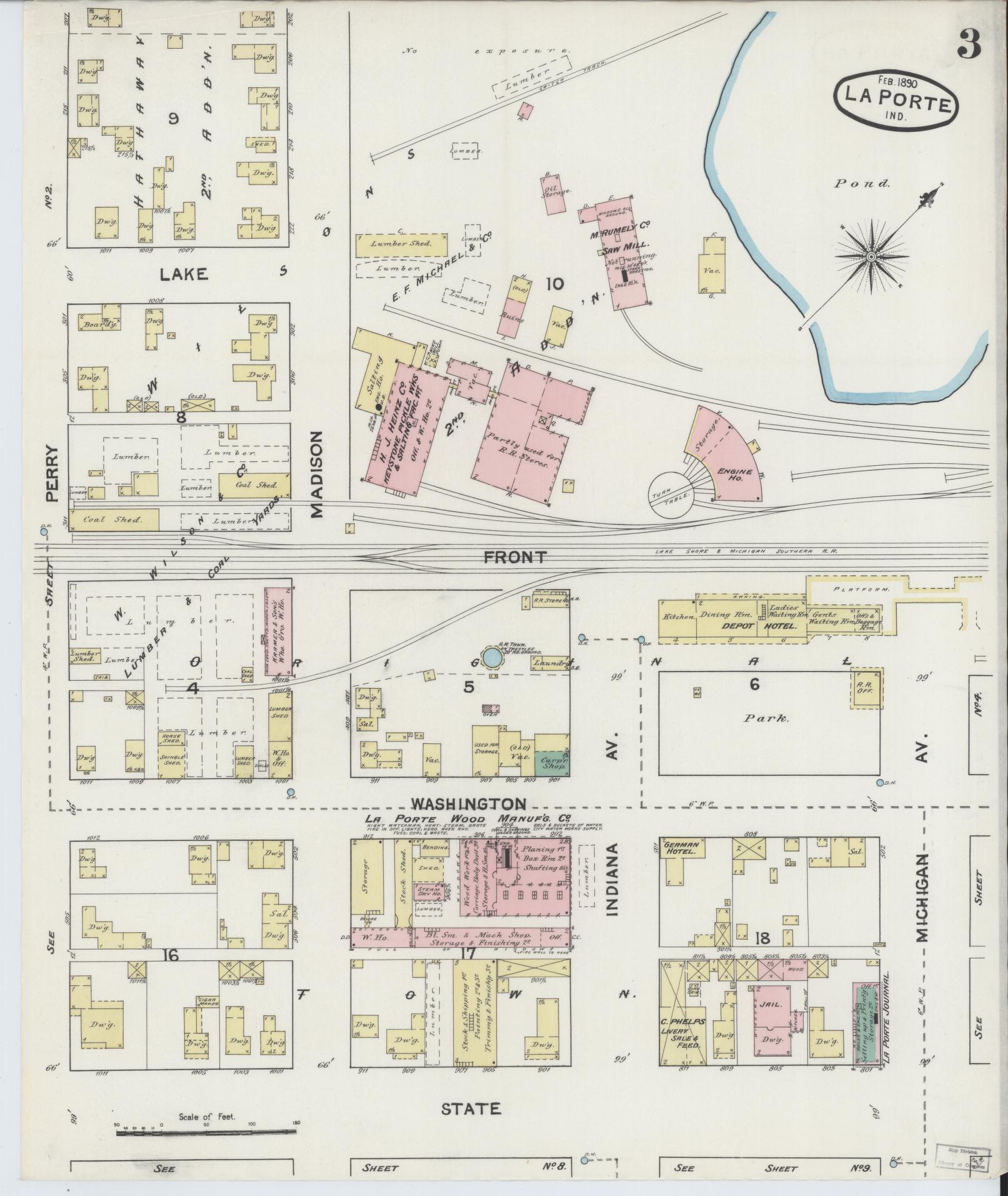 Sanborn Fire Insurance Map from La Porte, La Porte County, Indiana (1890), Sheet #0003 - Historic Sanborn Fire Insurance Map Print, vintage old map wall art, antique decor, genealogy gift, Indiana Indiana map