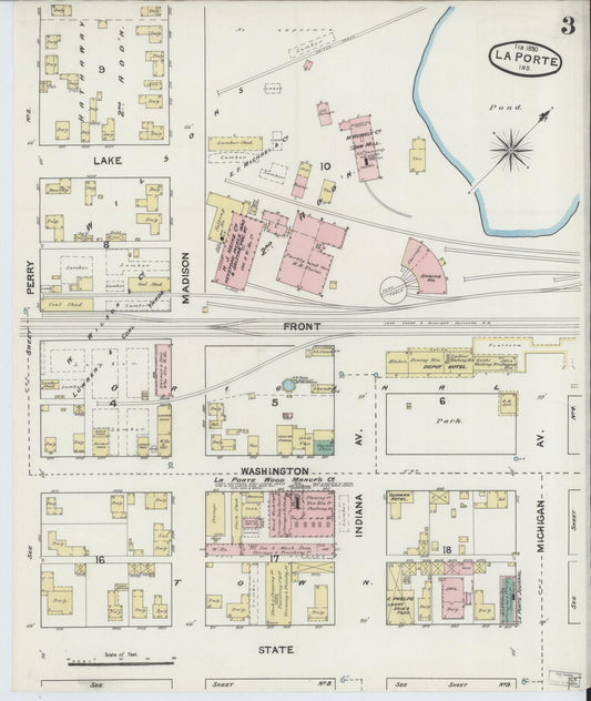 Sanborn Fire Insurance Map from La Porte, La Porte County, Indiana (1890), Sheet #0003 - Historic Sanborn Fire Insurance Map Print, vintage old map wall art, antique decor, genealogy gift, Indiana Indiana map