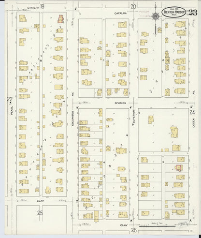 Sanborn Fire Insurance Map from Benton Harbor, Berrien County, Michigan (1911), Sheet #0023 - Historic Sanborn Fire Insurance Map Print, vintage old map wall art, antique decor, genealogy gift, Michigan Michigan map