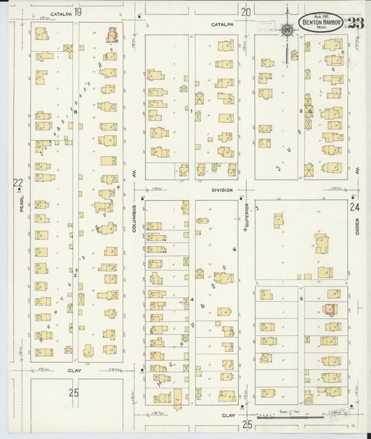 Sanborn Fire Insurance Map from Benton Harbor, Berrien County, Michigan (1911), Sheet #0023 - Historic Sanborn Fire Insurance Map Print, vintage old map wall art, antique decor, genealogy gift, Michigan Michigan map
