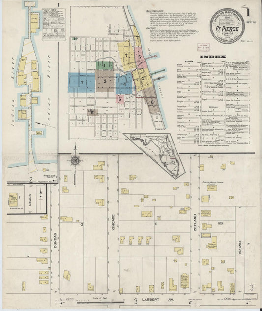Sanborn Fire Insurance Map from Fort Pierce, St Lucie County, Florida (1915), Sheet #0001 - Complete Map Set gallery image, historic Sanborn map, vintage wall art, Florida Florida
