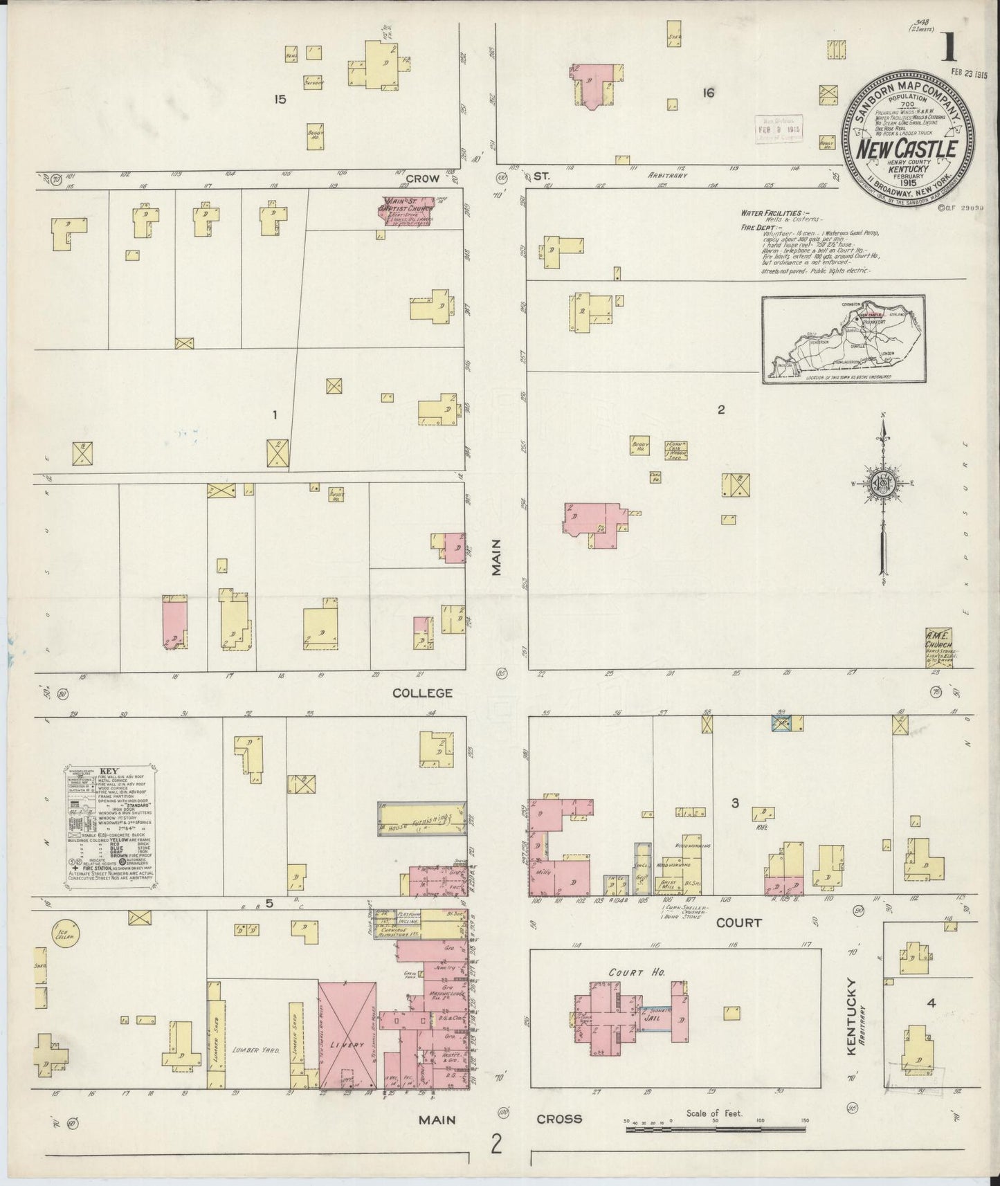 Sanborn Fire Insurance Map from New Castle, Henry County, Kentucky (1915), Sheet #0001 - Complete Map Set gallery image, historic Sanborn map, vintage wall art, Kentucky Kentucky
