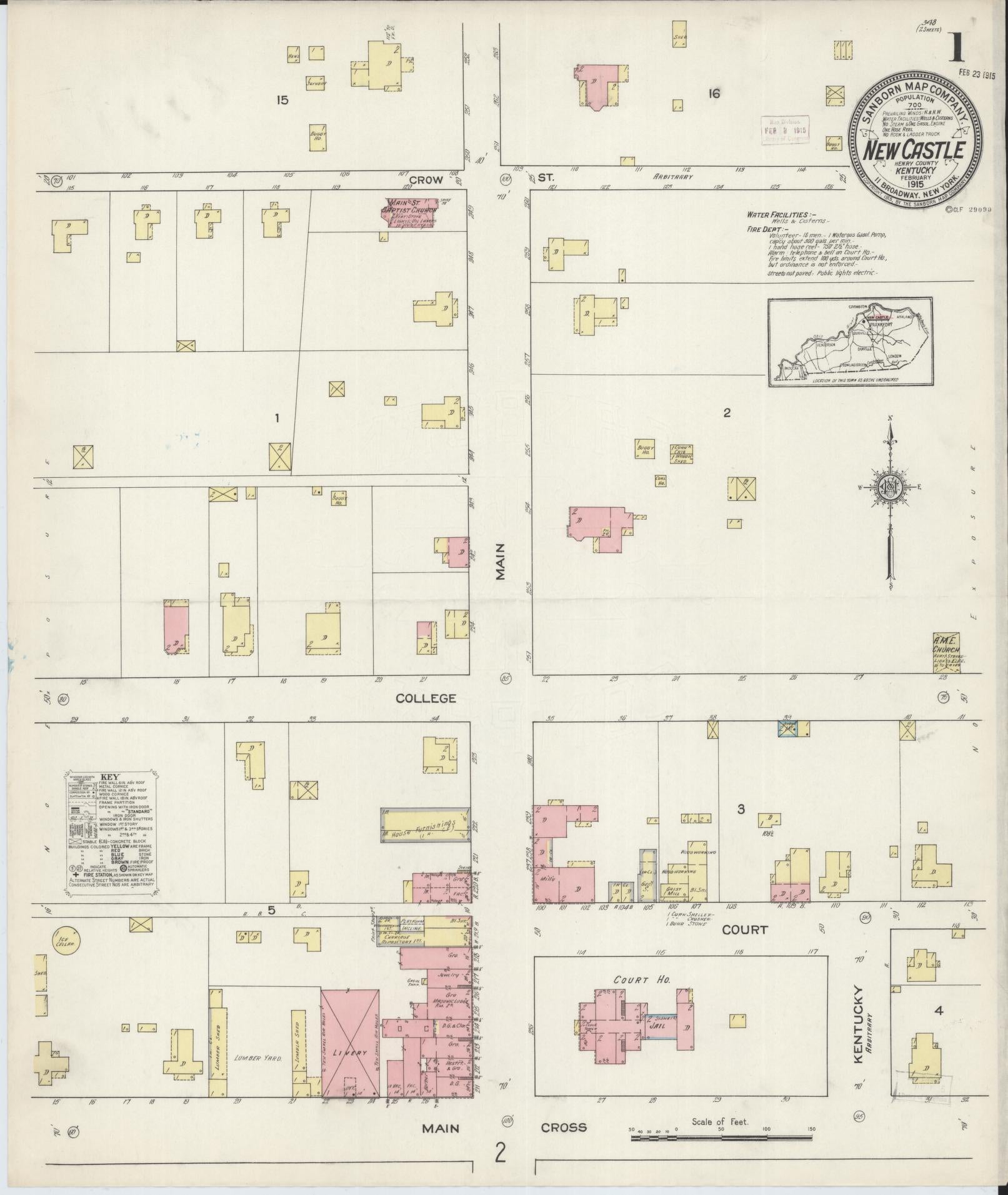 Sanborn Fire Insurance Map from New Castle, Henry County, Kentucky (1915), Sheet #0001 - Complete Map Set gallery image, historic Sanborn map, vintage wall art, Kentucky Kentucky