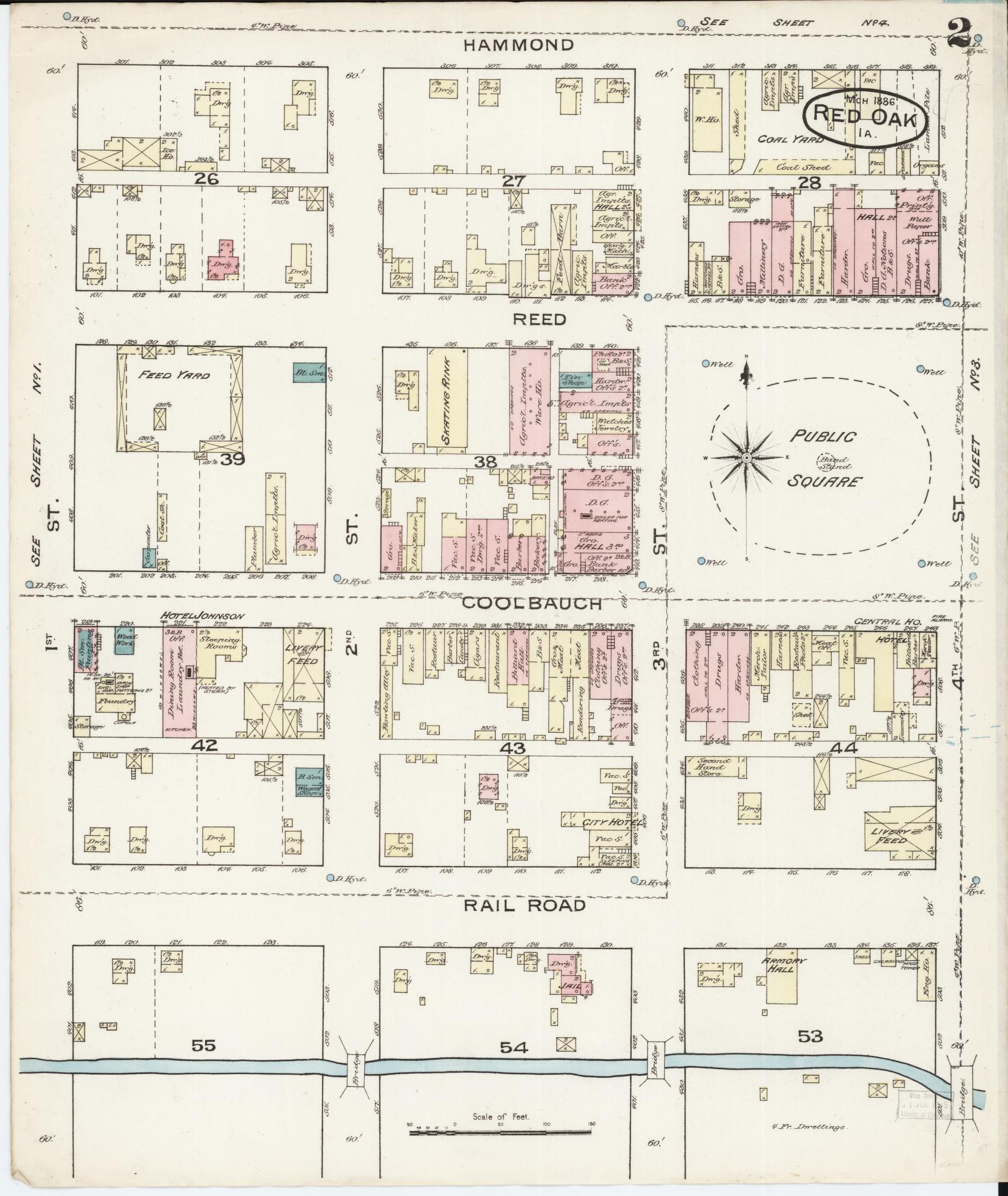 Sanborn Fire Insurance Map from Red Oak, Montgomery County, Iowa (1886), Sheet #0002 - Historic Sanborn Fire Insurance Map Print, vintage old map wall art