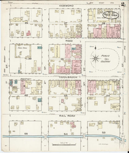 Sanborn Fire Insurance Map from Red Oak, Montgomery County, Iowa (1886), Sheet #0002 - Historic Sanborn Fire Insurance Map Print, vintage old map wall art