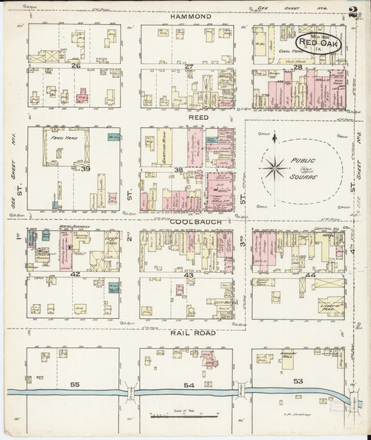 Sanborn Fire Insurance Map from Red Oak, Montgomery County, Iowa (1886), Sheet #0002 - Historic Sanborn Fire Insurance Map Print, vintage old map wall art