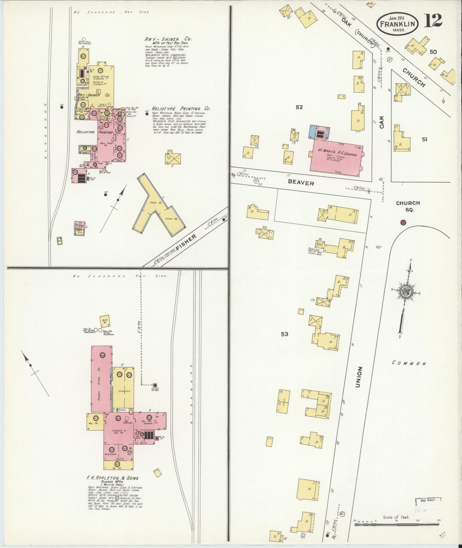 Sanborn Fire Insurance Map from Franklin, Norfolk County, Massachusetts (1911), Sheet #0012 - Historic Sanborn Fire Insurance Map Print, vintage old map wall art, antique decor, genealogy gift, Massachusetts Massachusetts map