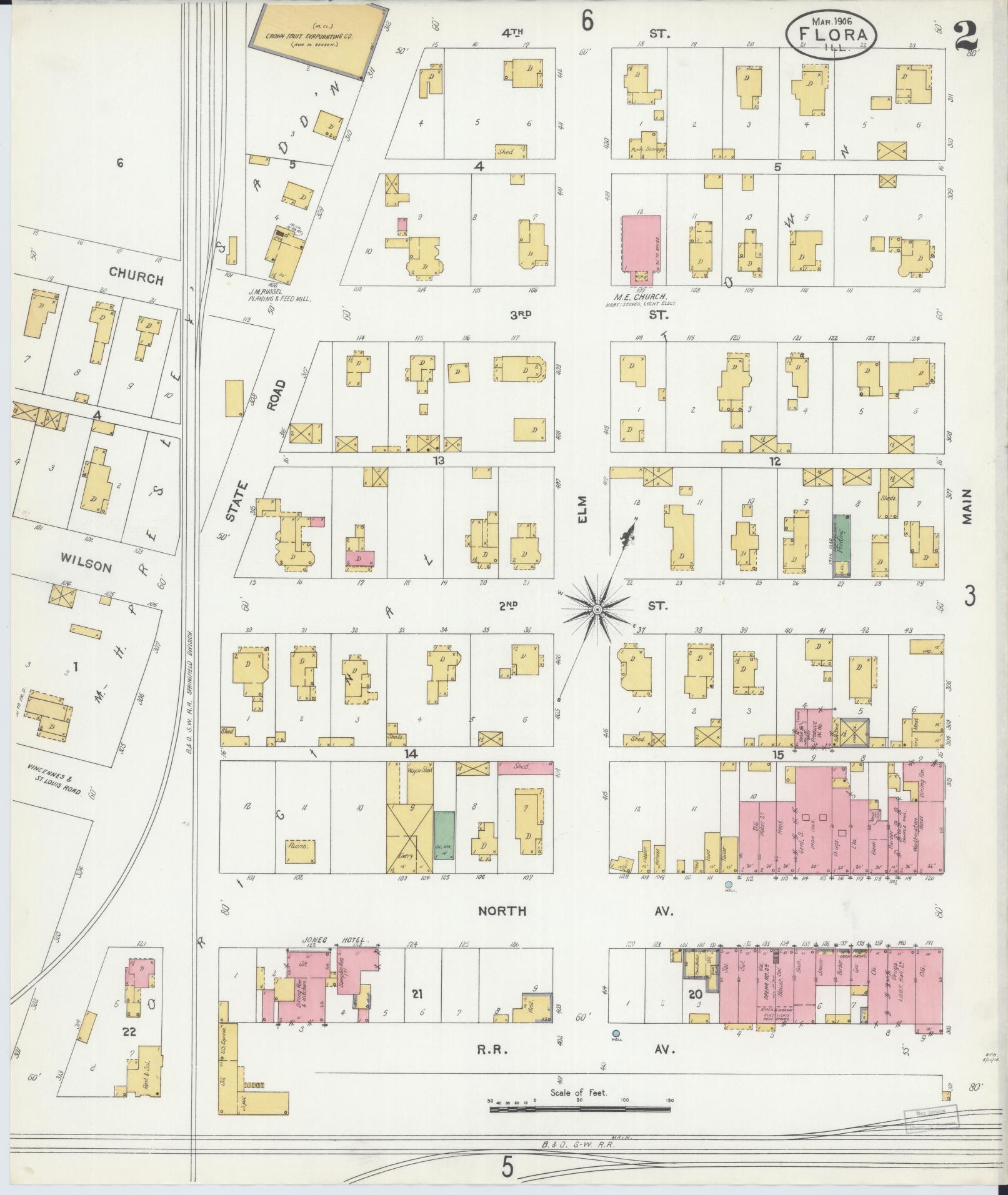 Sanborn Fire Insurance Map from Flora, Clay County, Illinois (1906), Sheet #0002 - Historic Sanborn Fire Insurance Map Print, vintage old map wall art, antique decor, genealogy gift, Illinois Illinois map