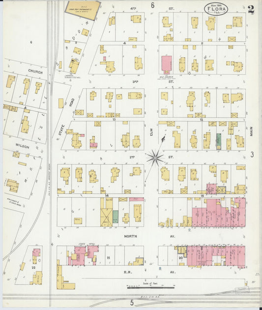 Sanborn Fire Insurance Map from Flora, Clay County, Illinois (1906), Sheet #0002 - Historic Sanborn Fire Insurance Map Print, vintage old map wall art, antique decor, genealogy gift, Illinois Illinois map