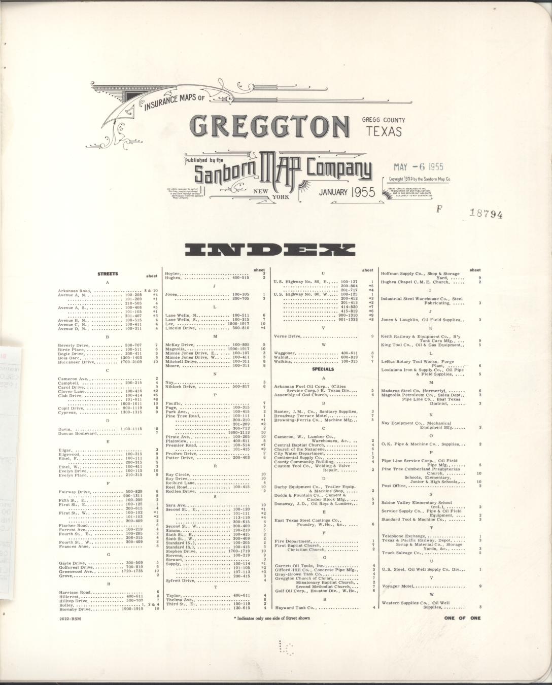Sanborn Fire Insurance Map from Greggton, Gregg County, Texas (1955), Sheet #0001 - Historic Sanborn Fire Insurance Map Print, vintage old map wall art, antique decor, genealogy gift, Texas Texas map
