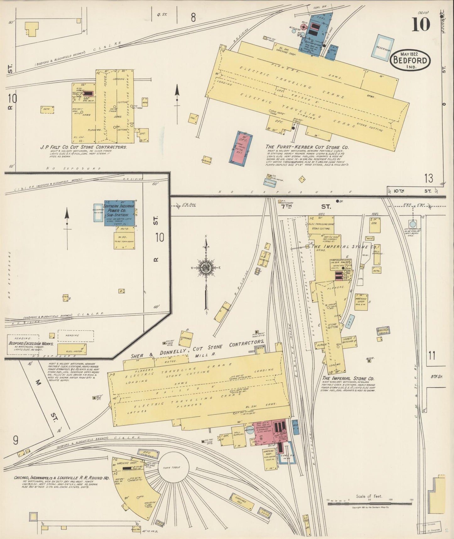 Sanborn Fire Insurance Map from Bedford, Lawrence County, Indiana (1922), Sheet #0010 - Complete Map Set gallery image, historic Sanborn map, vintage wall art, Indiana Indiana