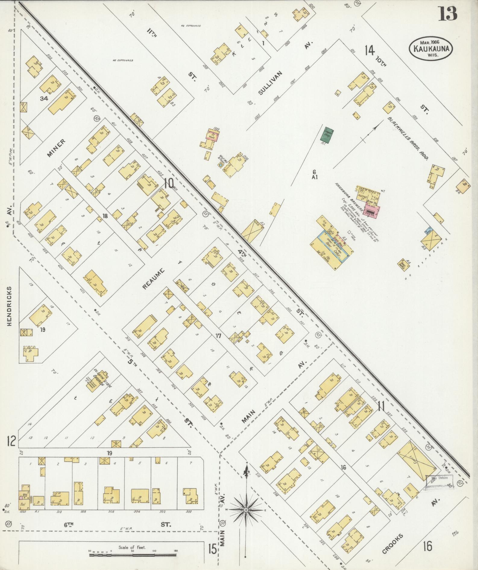 Sanborn Fire Insurance Map from Kaukauna, Outagamie County, Wisconsin (1906), Sheet #0013 - Complete Map Set gallery image, historic Sanborn map, vintage wall art, Wisconsin Wisconsin