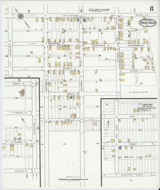 Sanborn Fire Insurance Map from Mount Union, Huntingdon County, Pennsylvania (1919), Sheet #0008 - Historic Sanborn Fire Insurance Map Print, vintage old map wall art, antique decor, genealogy gift, Pennsylvania Pennsylvania map