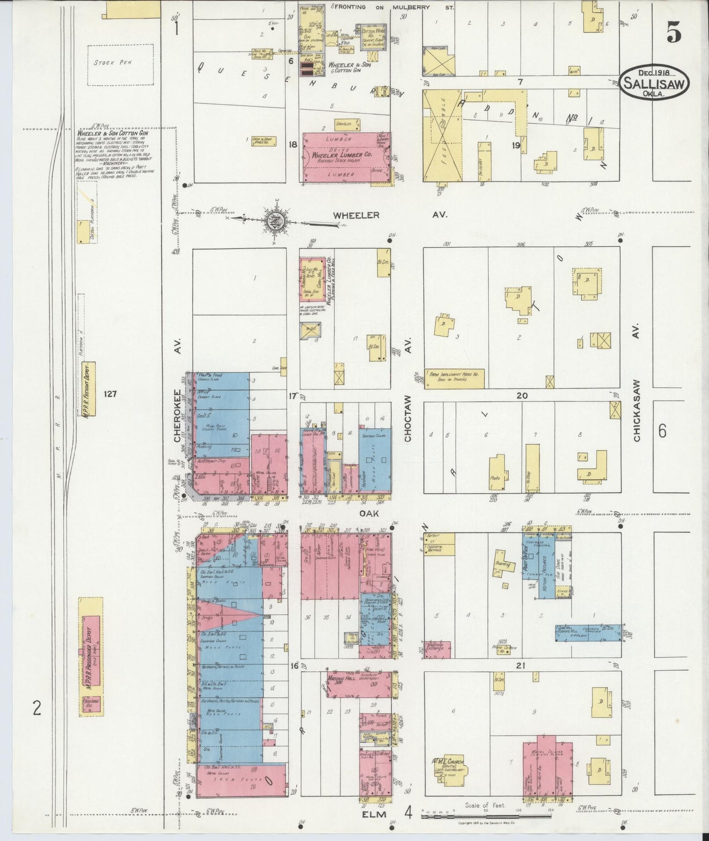 Sanborn Fire Insurance Map from Sallisaw, Sequoyah County, Oklahoma (1918), Sheet #0005 - Complete Map Set gallery image, historic Sanborn map, vintage wall art, Oklahoma Oklahoma