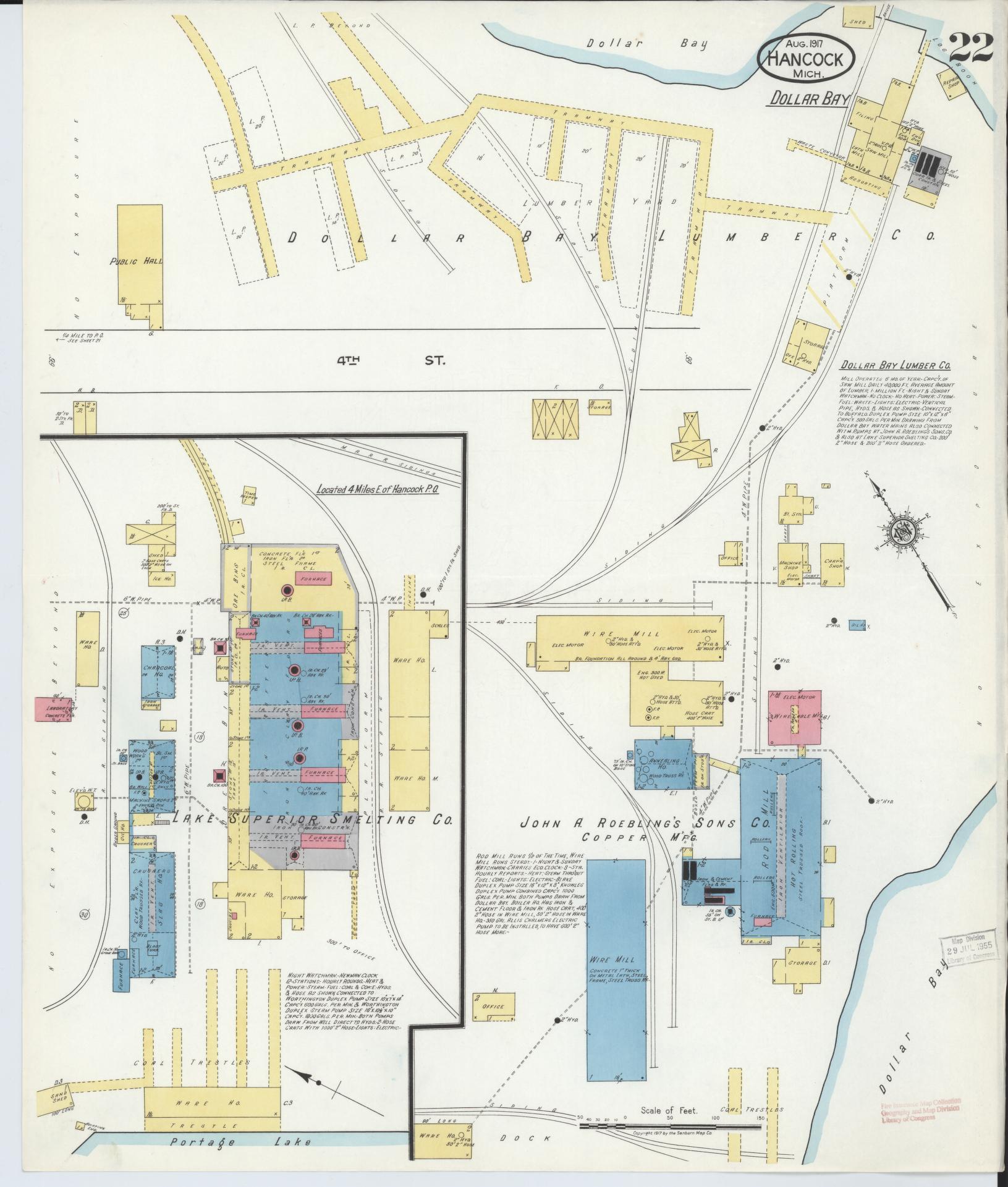 Sanborn Fire Insurance Map from Hancock, Houghton County, Michigan (1917), Sheet #0022 - Historic Sanborn Fire Insurance Map Print, vintage old map wall art, antique decor, genealogy gift, Michigan Michigan map