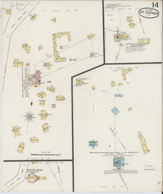 Sanborn Fire Insurance Map from Mount Vernon, Westchester County, New York (1887), Sheet #0014 - Historic Sanborn Fire Insurance Map Print, vintage old map wall art, antique decor, genealogy gift, New York New York map