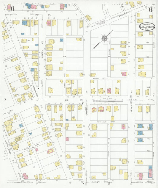 Sanborn Fire Insurance Map from Leechburg, Armstrong County, Pennsylvania (1927), Sheet #0006 - Historic Sanborn Fire Insurance Map Print, vintage old map wall art, antique decor, genealogy gift, Pennsylvania Pennsylvania map
