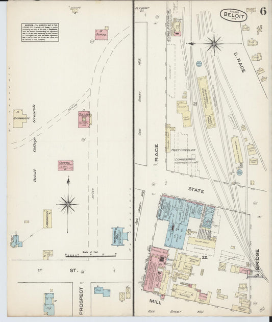 Sanborn Fire Insurance Map from Beloit, Rock County, Wisconsin (1884), Sheet #0006 - Historic Sanborn Fire Insurance Map Print, vintage old map wall art, antique decor, genealogy gift, Wisconsin Wisconsin map