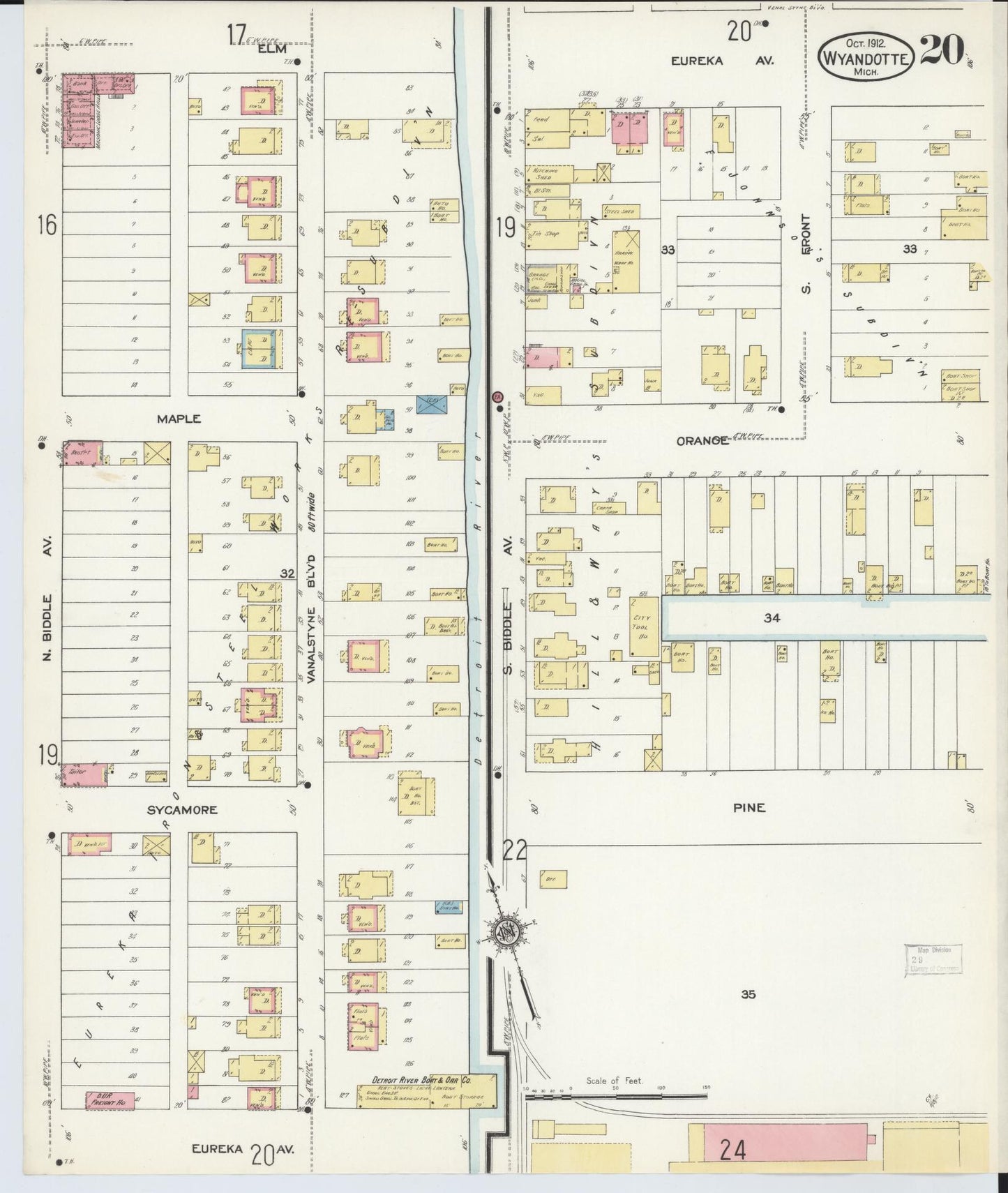 Sanborn Fire Insurance Map from Wyandotte, Wayne County, Michigan (1912), Sheet #0020 - Historic Sanborn Fire Insurance Map Print, vintage old map wall art, antique decor, genealogy gift, Michigan Michigan map