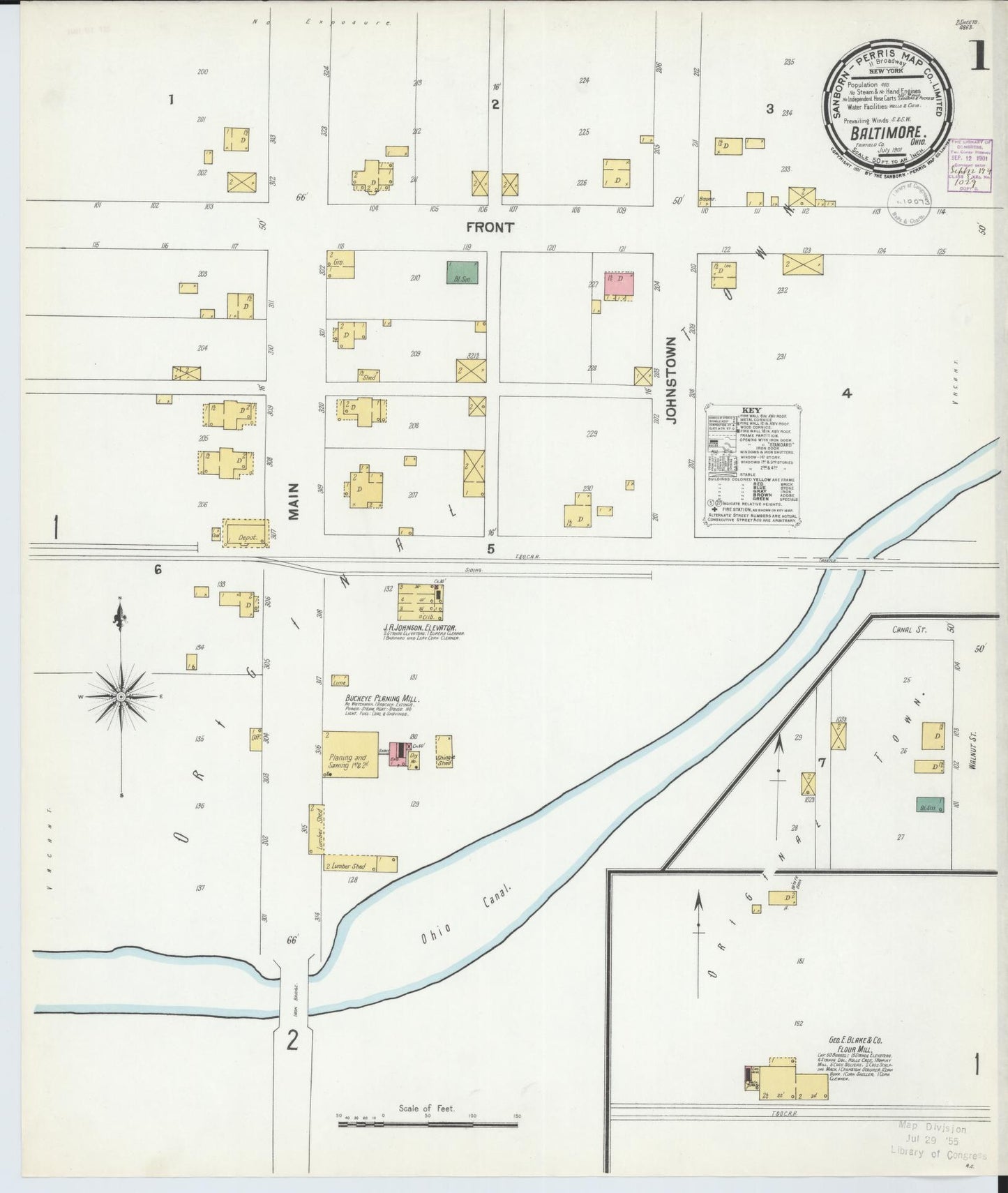 Sanborn Fire Insurance Map from Baltimore, Fairfield County, Ohio (1901), Sheet #0001 - Historic Sanborn Fire Insurance Map Print, vintage old map wall art, antique decor, genealogy gift, Ohio Ohio map