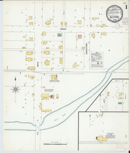 Sanborn Fire Insurance Map from Baltimore, Fairfield County, Ohio (1901), Sheet #0001 - Historic Sanborn Fire Insurance Map Print, vintage old map wall art, antique decor, genealogy gift, Ohio Ohio map