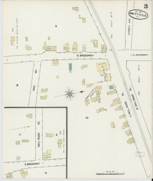 Sanborn Fire Insurance Map from Amityville, Suffolk County, New York (1890), Sheet #0003 - Historic Sanborn Fire Insurance Map Print, vintage old map wall art, antique decor, genealogy gift, New York New York map