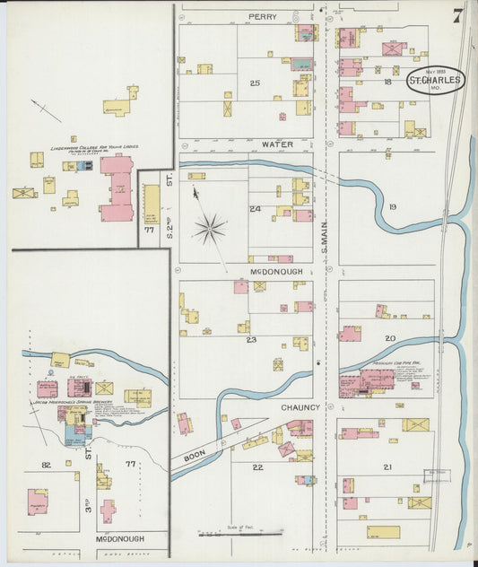 Sanborn Fire Insurance Map from Saint Charles, Saint Charles County, Missouri (1893), Sheet #0007 - Historic Sanborn Fire Insurance Map Print, vintage old map wall art, antique decor, genealogy gift, Missouri Missouri map