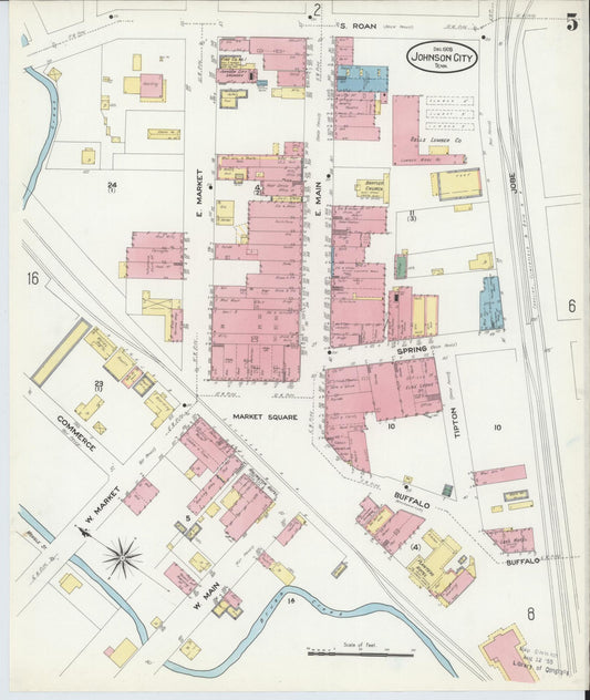 Sanborn Fire Insurance Map from Johnson City, Washington County, Tennessee (1908), Sheet #0005 - Historic Sanborn Fire Insurance Map Print, vintage old map wall art, antique decor, genealogy gift, Tennessee Tennessee map