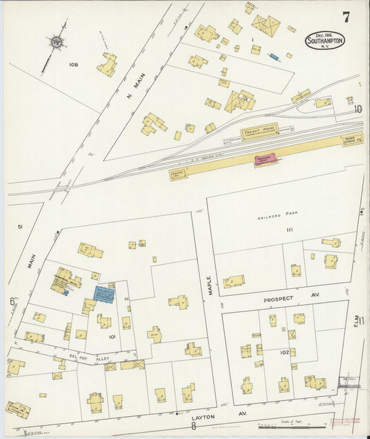Sanborn Fire Insurance Map from Southampton, Suffolk County, New York (1916), Sheet #0007 - Historic Sanborn Fire Insurance Map Print, vintage old map wall art, antique decor, genealogy gift, New York New York map